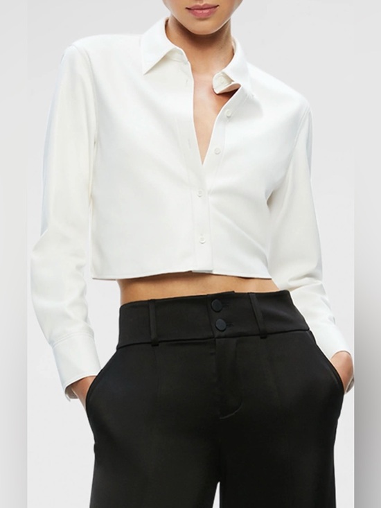 Alice + Olivia Tops - Alice + Olivia Leon Crop Faux Leather Shirt